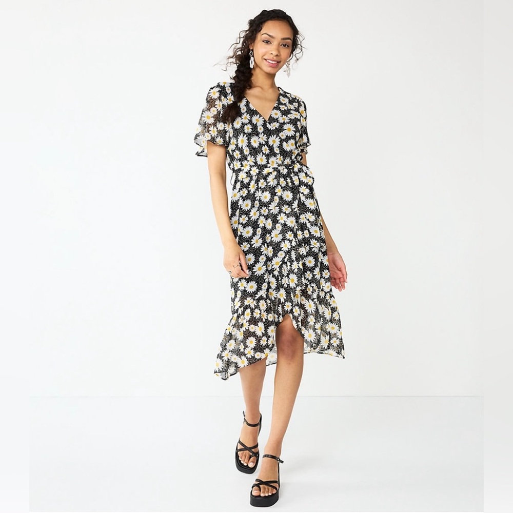 NWT Rewind Juniors’ Faux-Wrap High-Low Dress Size Small